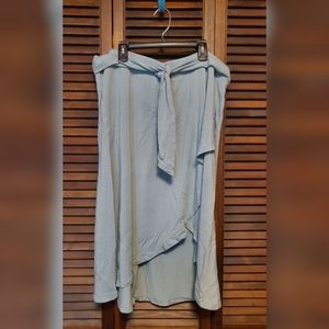 GAP Maternity Skirt L Blue Green Seafoam Belt Asymmetrical Slit Midi High Low